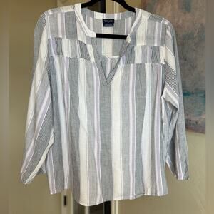 Splendid Linen Blend Striped Top Blouse White Blue Purple Women’s Medium Costal